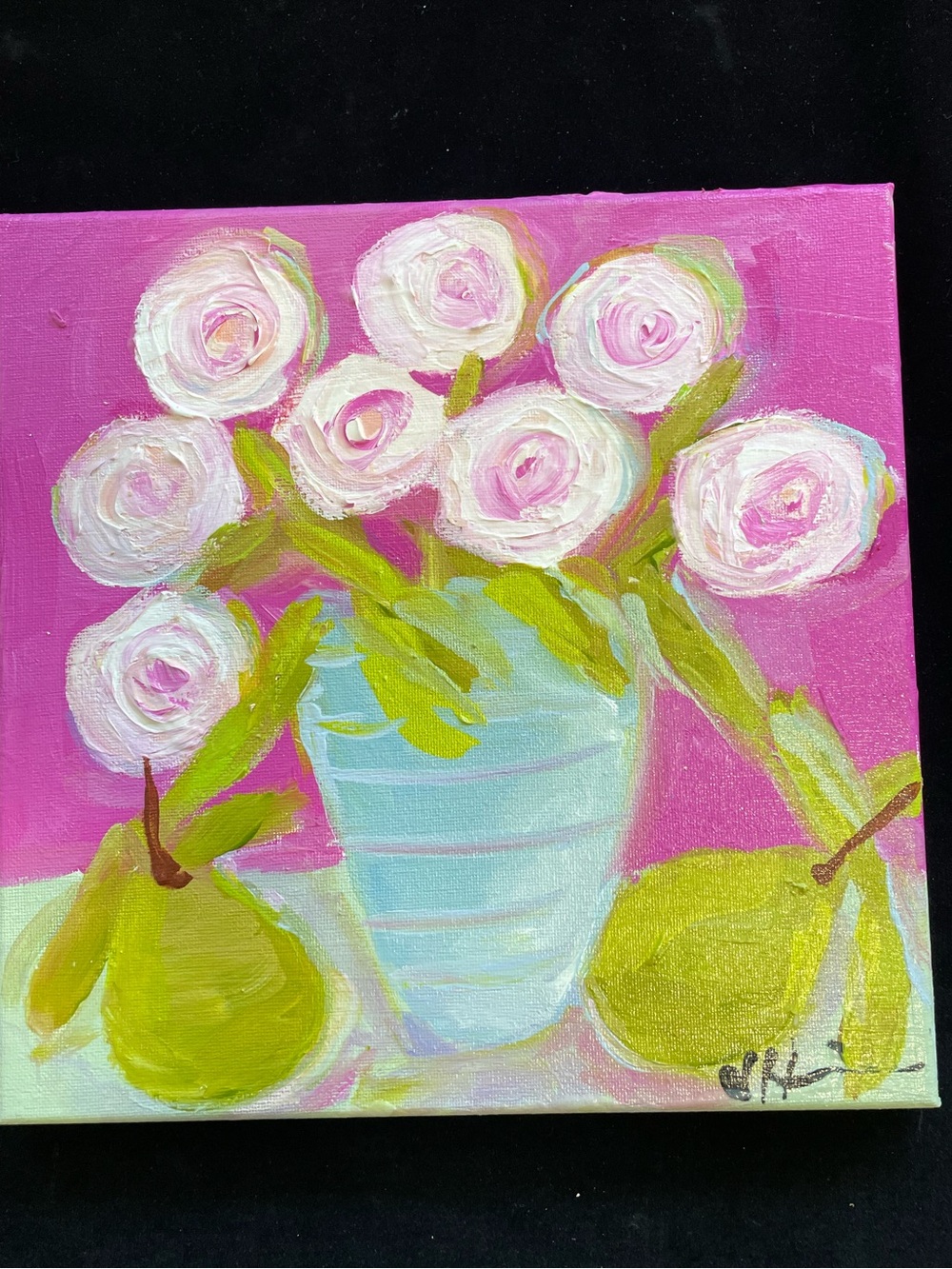 Pink Peonies On Fuscia” An Original  Acrylic Painting  On Canvas 10”x10”